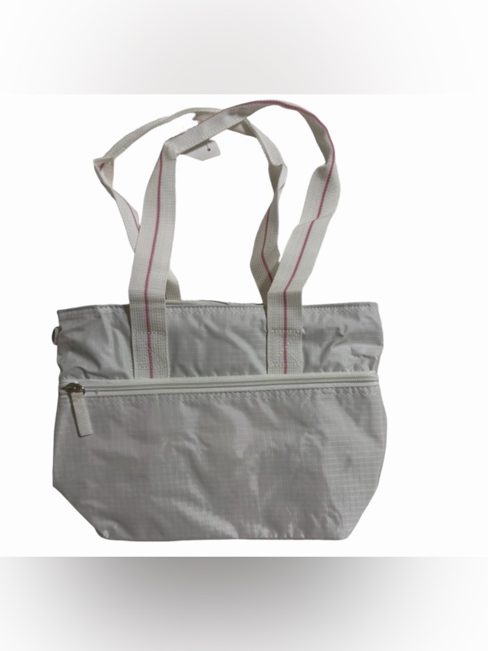 3/$15 NEW! Light Gray Canvas Tote Bag Striped Strap Bag